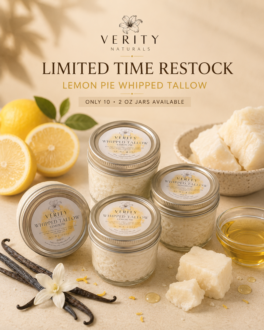 Lemon Pie Whipped Tallow | Whipped Grass-Fed Tallow Moisturizer